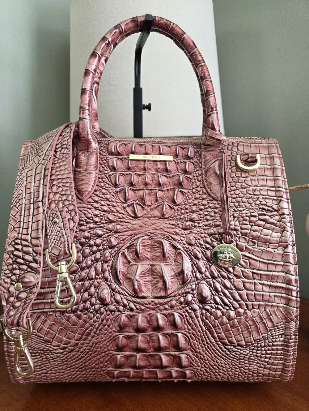 Brahmin Caroline Satchel Dusty Rose Metallic
